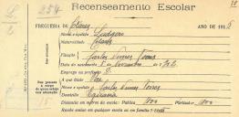 Recenseamento escolar de Ludgero Torres, filho de Carlos Nunes Torres, morador na Eugaria.