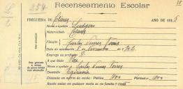 Recenseamento escolar de Ludgero Torres, filho de Carlos Nunes Torres, morador na Eugaria.