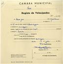Registo de velocípede com o nº 1859, em nome de Bruno José, morador em ~santa Susana.