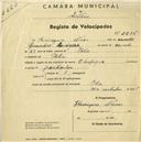 Registo de velocípede de marca Olympique, com o nº 2236, em nome de Henrique Nunes, morador em Tala.