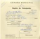 Registo de velocípede de marca The Nadir, com o nº 3160, em nome de Manuel Van Hoof Ribeiro, morador em Hotel Nunes, Sintra.