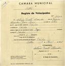 Registo de velocípede de marca Peugeot, com o nº 1600, em nome de António Duarte Alexandre, morador em Odrinhas.
