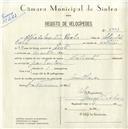 Registo de velocípede com o nº 5031, em nome de Alfredo Martins Rocha, morador em Montelavar.