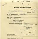 Registo de velocípede com o nº 1940, em nome de António Inácio, morador em Lameiras.