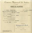 Registo de velocípede com o nº 8074, em nome de Hilário Jacinto Frade, morador em Almoçageme.