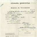 Registo de velocípede de marca Cycles, com o nº 4581, em nome de António Coimbra das Neves, morador em Albarraque.