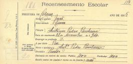 Recenseamento escolar de João Pantana, filho de António Pedro Pantana, morador no Penedo.