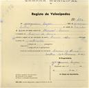 Registo de velocípede de marca Bernes Cicles, com o nº 480, em nome de Joaquim Lopes, morador em Cacem de Baixo.