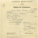 Registo de velocípede com o nº 2321, em nome de Joaquim Jacinto Figueiredo, morador em Godigana.