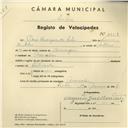 Registo de velocípede com o nº 3953, em nome de Pedro Rodrigues Silva, morador em Mancebas.