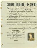 Registo de matricula de velocipedista em nome de Alfredo Faustino Teixeira, morador em Albarraque, com o nº de inscrição 979.