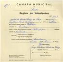 Registo de velocípede de marca Olympique, com o nº 3658, em nome de José da Cunha Serrão da Veiga, morador em Queluz.
