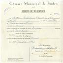 Registo de velocípede de marca Império, com o nº 5002, em nome de António Rodrigues Vicente, morador em Aruil.