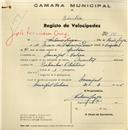 Registo de velocípede de marca Oriental, com o nº 101, em nome de António Jorge, morador em Mucifal.