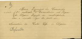 Requerimento feito por Maria Domingas da Conceição ao Presidente da Junta de Paróquia de Colares para receber uma esmola.