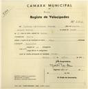 Registo de velocípede de marca Tagus, com o nº 2666, em nome de Jerónima dos Milagres Pedrosa, morador em Sintra.