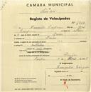 Registo de velocípede com o nº 1808, em nome de Armando Crispim, morador em Paiões.