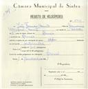 Registo de velocípede de marca Deka, com o nº 5011, em nome de João Franco Bento, morador em Armés.