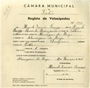 Registo de velocípede de marca Champion, com o nº 3473, em nome de Manuel Simões Tomás, morador em Almargem do Bispo.
