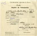 Registo de velocípede com o nº 3398, em nome de António Júlio Aljustrel Nabiça, morador em Meleças.