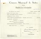Registo de velocípede de marca Citifix, com o nº 8827, em nome de António dos Santos, morador em Belas.