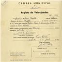Registo de velocípede de marca Olympique, com o nº 1841, em nome de António de Sousa Batista, morador em Pedra Furada.