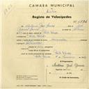 Registo de velocípede de marca Caravela, com o nº 2796, em nome de António José Gomes, morador em Vila Verde.