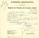 Registo de um veiculo de duas rodas tirado por dois animais de espécie [...]  destinado a transporte de mercadorias em nome de Domingas Briza, moradora em Anços.