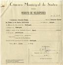 Registo de velocípede de marca Famel, com o nº 8132, em nome de António Joaquim Tomás, morador em Terrugem.