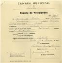 Registo de velocípede de marca Nacional, com o nº 1406, em nome de Fernando Moreira, morador em Cabrela.