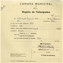 Registo de velocípede de marca Imperial, com o nº 2522, em nome de Vítor Manuel Marques da Silva, morador em Sintra.