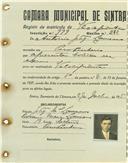 Registo de matricula de velocipedista em nome de António Joaquim Laureano, morador em Pero Pinheiro, com o nº de inscrição 999.