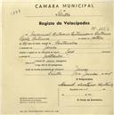 Registo de velocípede de marca Lord, com o nº 1853, em nome de Manuel António Antunes, morador em Janas.
