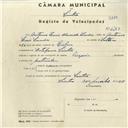 Registo de velocípede de marca Varsóvia, com o nº 4287, em nome de António Luís Almeida Simões, morador em Estefânia, Sintra.