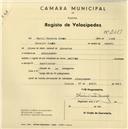 Registo de velocípede de marca Soltex, com o nº 2487, em nome de Mário Pereira Gomes, morador em Almoçageme.