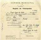 Registo de velocípede de marca Nacional, com o nº 3361, em nome de Ernesto Gregório dos Santos, morador em Belas.