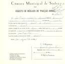 Registo de um veiculo de duas rodas tirado por um animal de espécie asinina destinado a transporte de mercadorias em nome de António Simões Leonardo, morador em Aruil. 