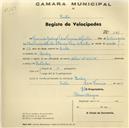 Registo de velocípede de marca Helios, com o nº 341, em nome de Fernando Rodrigo Félix Ferreira de Freitas, morador em Queluz.