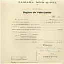 Registo de velocípede de marca Aprilia, com o nº 19, em nome de Joaquim Alves, morador em Agualva.