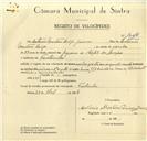Registo de velocípede de marca Ilo, com o nº 10017, em nome de António Martins Diogo, morador em Fontanelas.