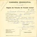 Registo de um veiculo de duas rodas tirado por um animal de espécie asinina destinado a transporte de mercadorias em nome de Amâncio Francisco, morador em Mem Martins.
