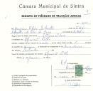 Registo de um veiculo de duas rodas tirado por um animal de espécie asinina destinado a transporte de mercadorias em nome de Gregório Filipe Silvestre, morador no Algueirão Velho.