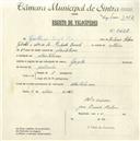Registo de velocípede de marca Gazela, com o nº 4628, em nome de Guilherme Duarte Pedroso, morador em Montelavar.
