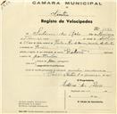 Registo de velocípede de marca Dileta, com o nº 1022, em nome de Sidónio dos Reis, morador em Paiões.