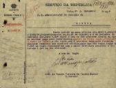 Ofício do Tenente Coronel de Distrito de Recrutamento e Reserva nº 1, João de Passos Pereira de Castro Júnior, ao Administrador do Concelho de Sintra, pedindo informação acerca da taxa militar paga pelo contribuinte Manuel da Silva Lopes, morador em S. Pedro de Sintra.