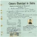 Registo de matricula de velocipedista em nome de António Maria de Fontes Júnior, morador em Sintra, com o nº de inscrição 414.