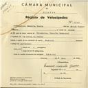 Registo de velocípede de marca Nacional, com o nº 4216, em nome de Francisco Mesquita Guerra, morador em Carrascal de Sintra.