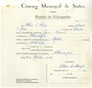 Registo de velocípede de marca Aprilia, com o nº 8728, em nome de Albino de Abreu, morador em Albarraque.