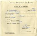 Registo de velocípede de marca Especial, com o nº 9771, em nome de António Pereira, morador em Queluz.
