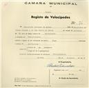 Registo de velocípede de marca Olga, com o nº 74, em nome de Sebastião Antunes de Matos, morador em Pero Pinheiro.